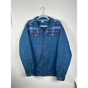 Columbia Flannel Shacket Jacket Blue Quilted Lined Heavyweight button up sz Larg